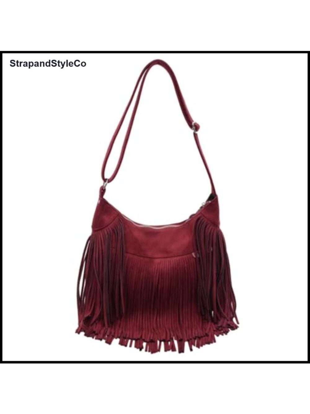 Vintage Vegan Suede Fringe Hobo Tote Crossbody Shoulder Bag